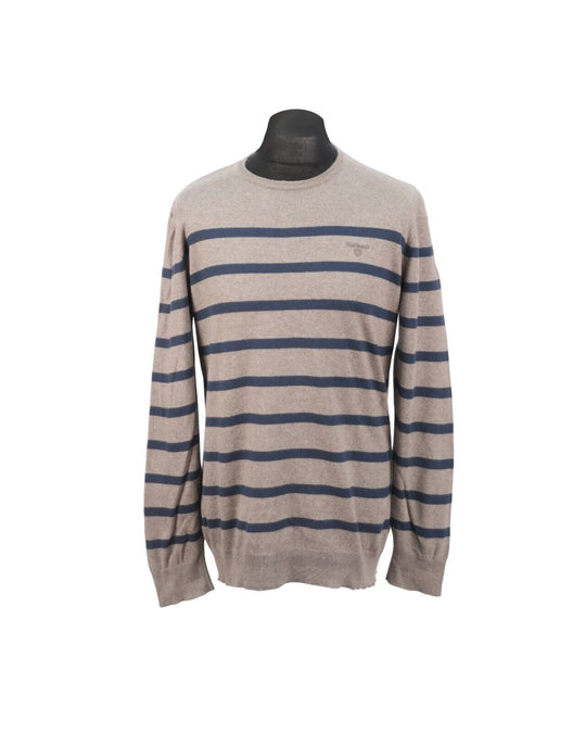 BARBOUR Jumper Gray Striped Crew Neck Cotton Men's Size L