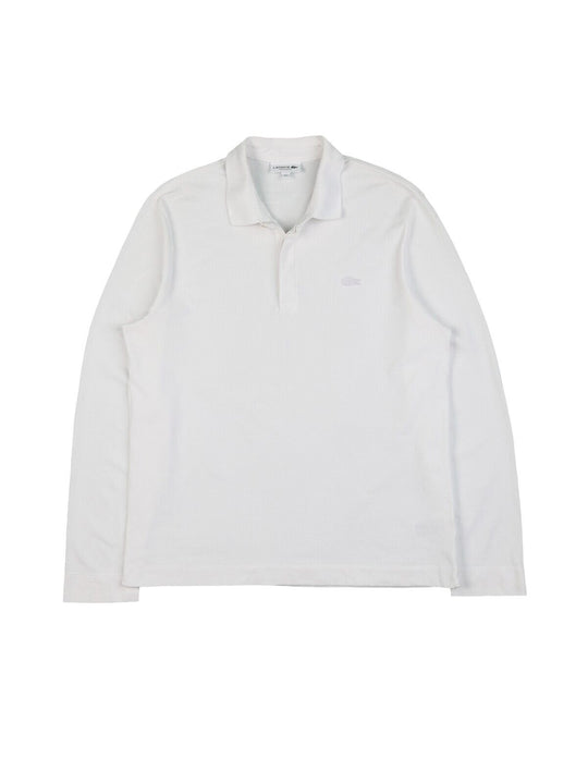LACOSTE Polo Shirt White Pique Cotton Men's Long Sleeve Size 5 / L