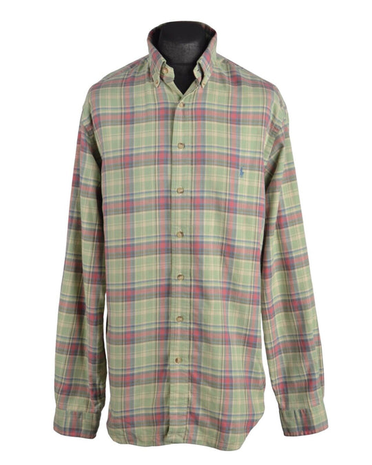Men's RALPH LAUREN Red Green Check Twill Cotton Shirt Size LT Tall