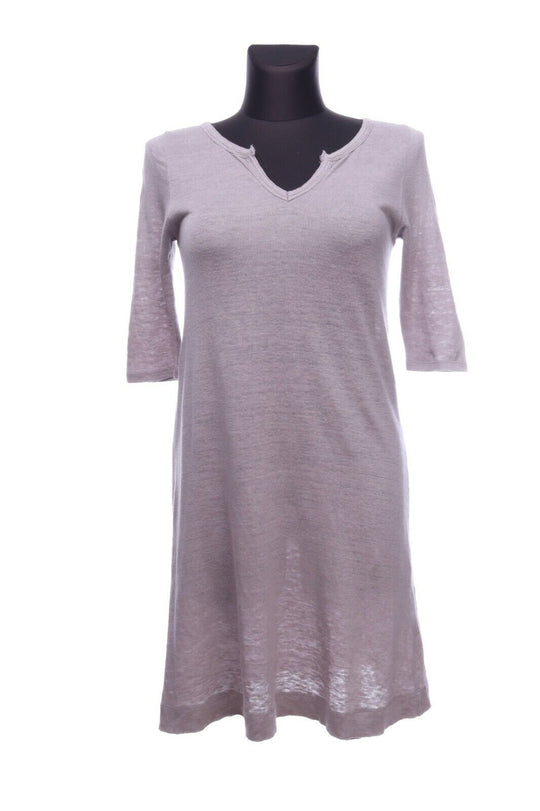 SANDRO Gray 100% Linen Half Sleeve Notched Neck A-Line Dress Size 1