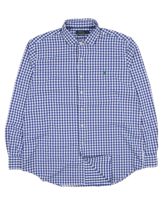 Men's POLO RALPH LAUREN Performance Blue Gingham Check Nylon Shirt Size XL