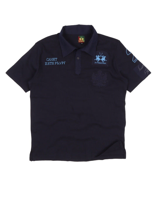 Men's LA MARTINA Navy Blue Pique Cotton Polo Shirt  Size XL