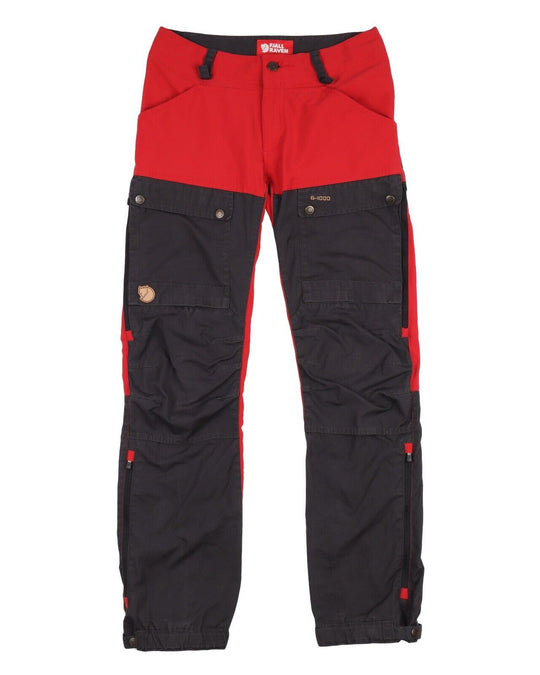 FJALLRAVEN G1000 Keb Trousers Red Gray Women's Outdoor Hiking Pants Size 36