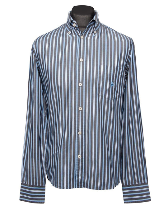 MARINA YACHTING Shirt Navy Blue Striped Cotton Men's Button Down Size 40