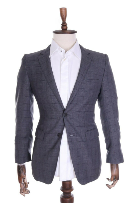 Men's BURBERRY LONDON Grey Windowpane Check 100% Wool Blazer Jacket Size 48 R