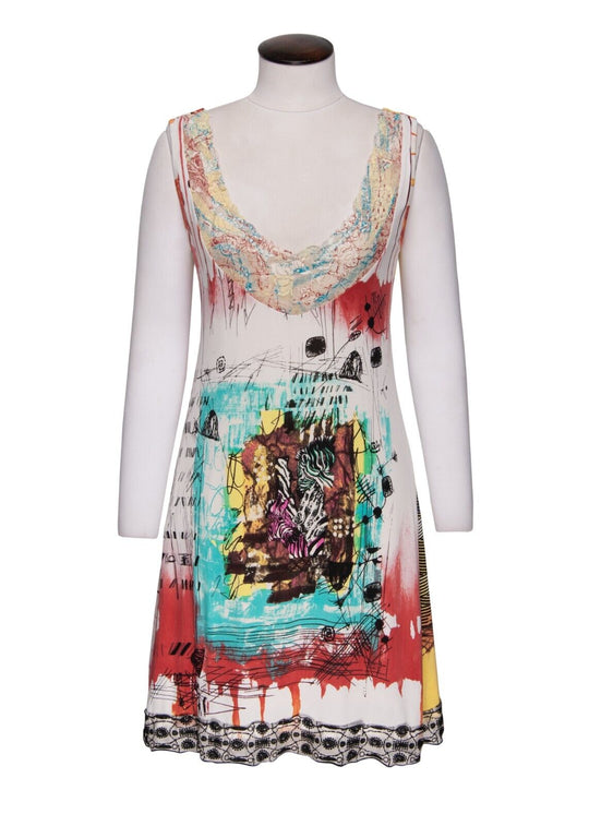 SAVE THE QUEEN A-Line Dress Multicolor Abstract Print Viscose Women's Size ~M