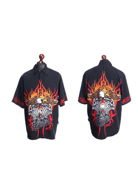 Dragonfly Black Flame Eagle Short Sleeve Shirt Size L