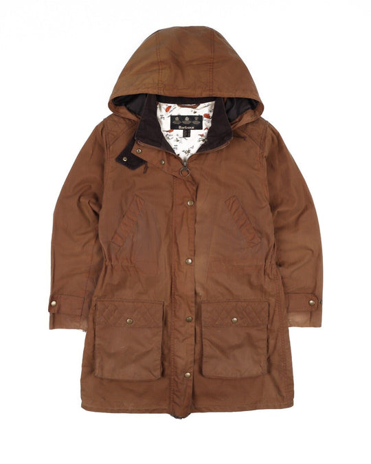 BARBOUR Lambley Jacket Brown Waxed Cotton Women Parka Size UK 10 US 6