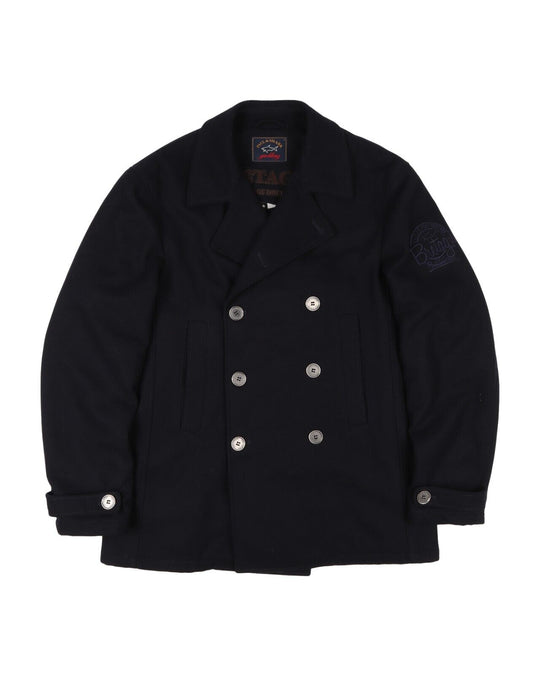 PAUL & SHARK Bretagne Pea Coat Navy Blue Wool Blend  Mens Double Breaste Size L
