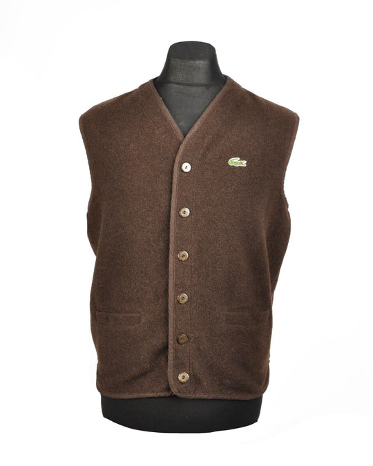 LACOSTE Sport Vest Brown Wool Blend Button Front Men's Waistcoat Size M