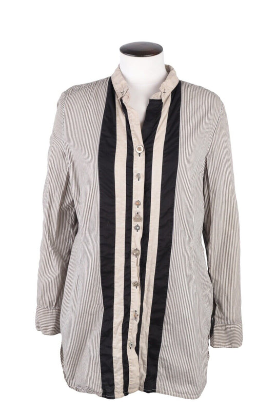 Women's BOTTEGA Elisa Cavaletti Grey Dyed Striped Blouse Top Shirt Size L