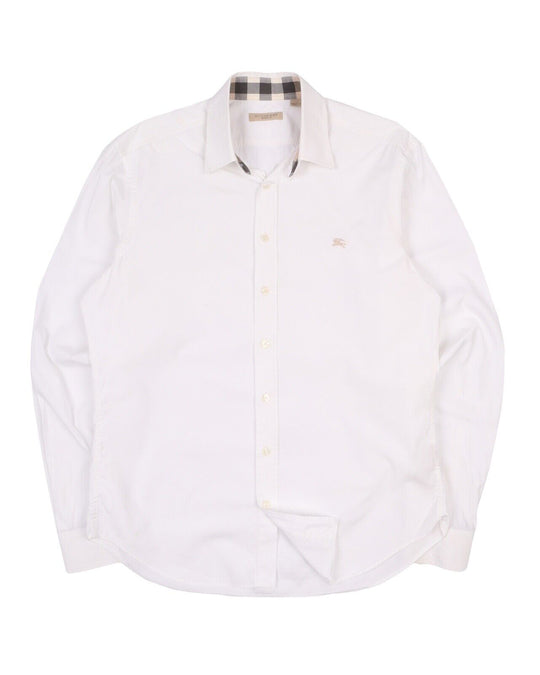 Men's BURBERRY Brit Nova Check Details White Cotton Shirt Size M