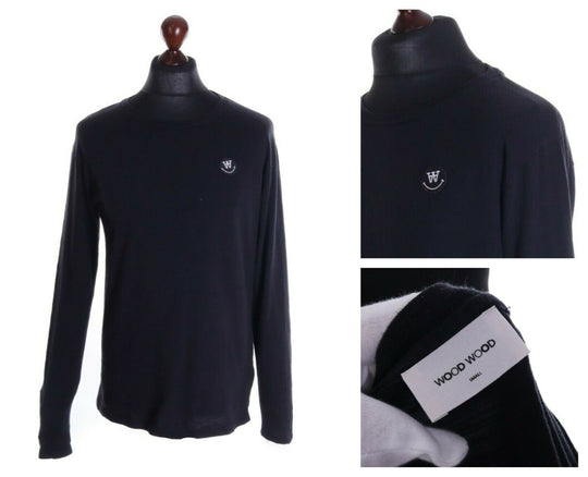 Men's WOOD wood Black 100% Cotton Peter Longsleeve T-Shirt Size s
