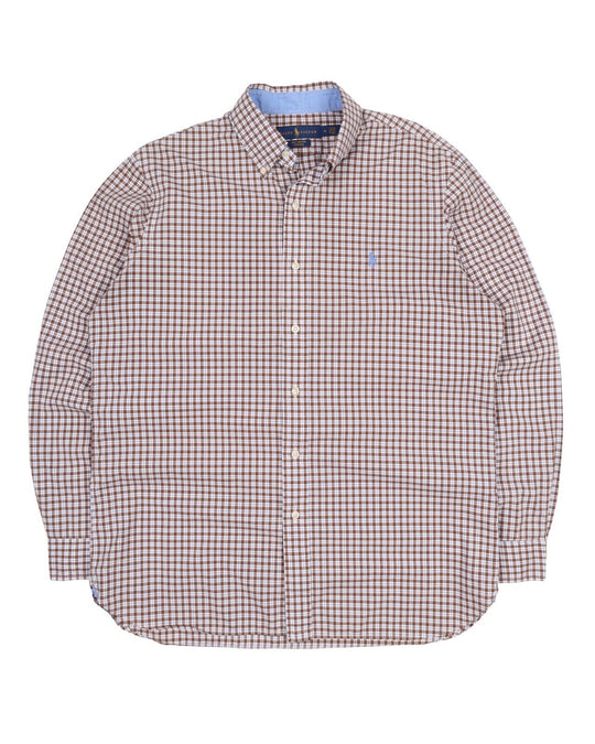 Men's POLO RALPH LAUREN Brown Check Cotton Stretch Shirt Size M