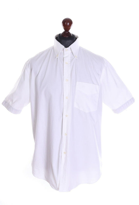 Men's DAKS LONDON White 100% Cotton Short Sleeve Shirt Size 44