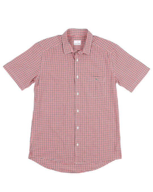 LACOSTE Shirt Red Black Check Cotton Men's Button Up Size 38