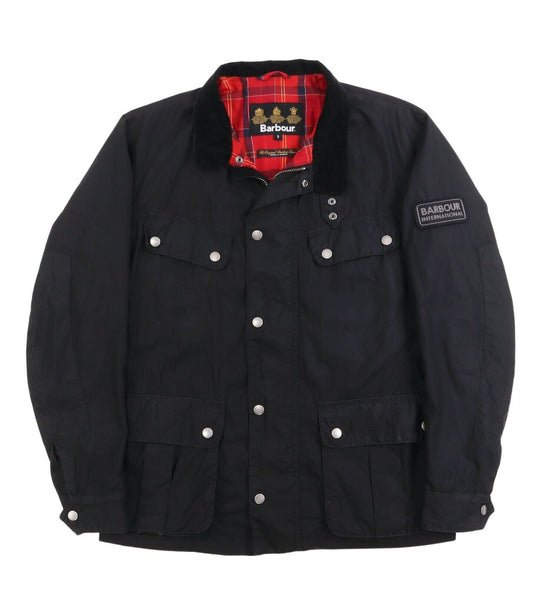 Men's BARBOUR International Black Waxed Cotton Enfield Motorcycle Jacket Size s