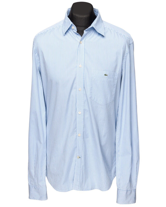 LACOSTE Shirt White Blue Striped Cotton Men's Button Up Size 41