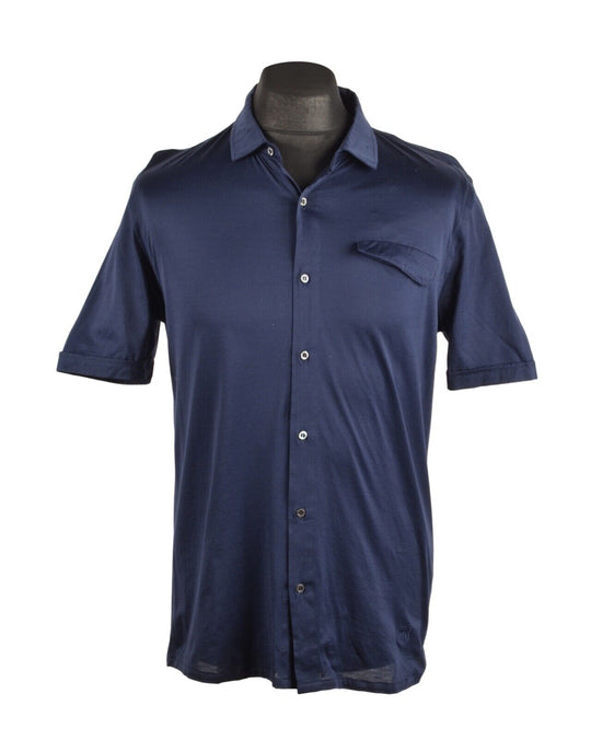 Men's CORNELIANI Navy Blue Cotton Short Sleeve Shirt Size 50