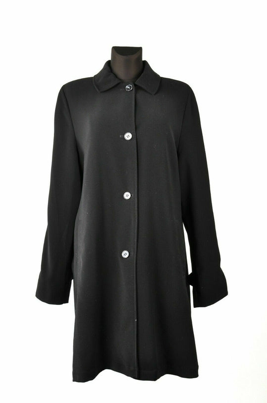 Women's LONDON FOG Solid Black Elongated Overcoat Size L