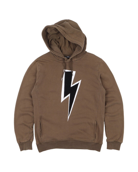 NEIL BARRETT Hoodie Olive Green Cotton Lightning Logo Mens Pullover Size ~ XS