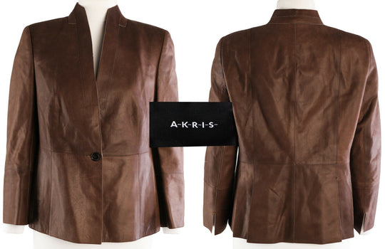 Women's AKRIS Brown Lamb Nappa Leather Blazer Jacket Size 42