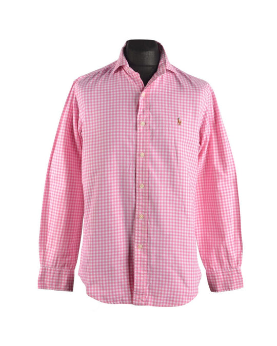 Men's POLO RALPH LAUREN Pink Gingham Check Luxury Oxford Cotton Shirt Size M