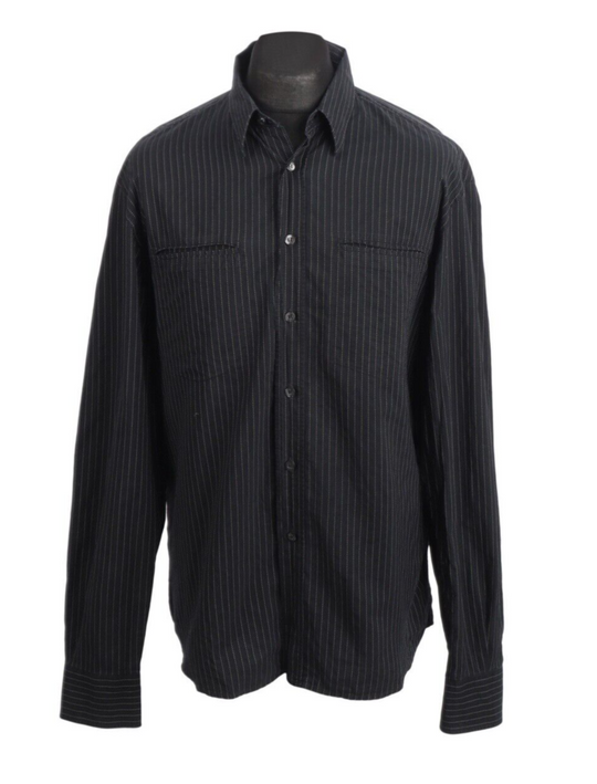 DOLCE & GABBANA  Shirt Black Striped Cotton Men's Size 54 / XL