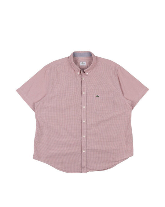 LACOSTE Shirt Pink White Check Cotton Men's Button Down Short Sleeve Size 45