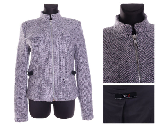 Women's ICEBERG Grey Wool Blend Herringbone Short Coat Jacket Size 46 / L