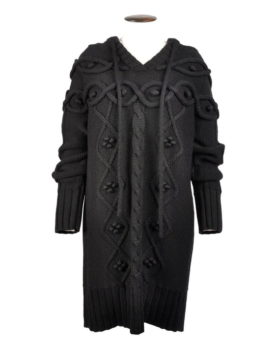 BARBOUR Dress Hooded Knit Wool Heavyweight Black Jumper Size L