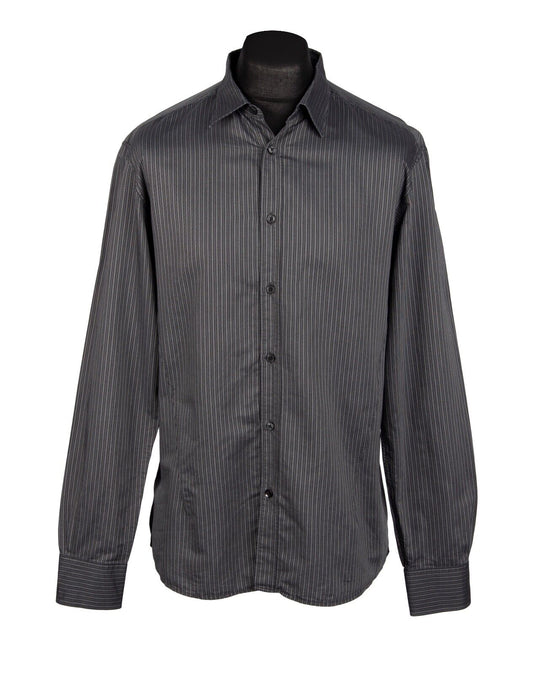 ERMENEGILDO Z ZEGNA Shirt Gray Black Striped Cotton Men's Button Up Size XL