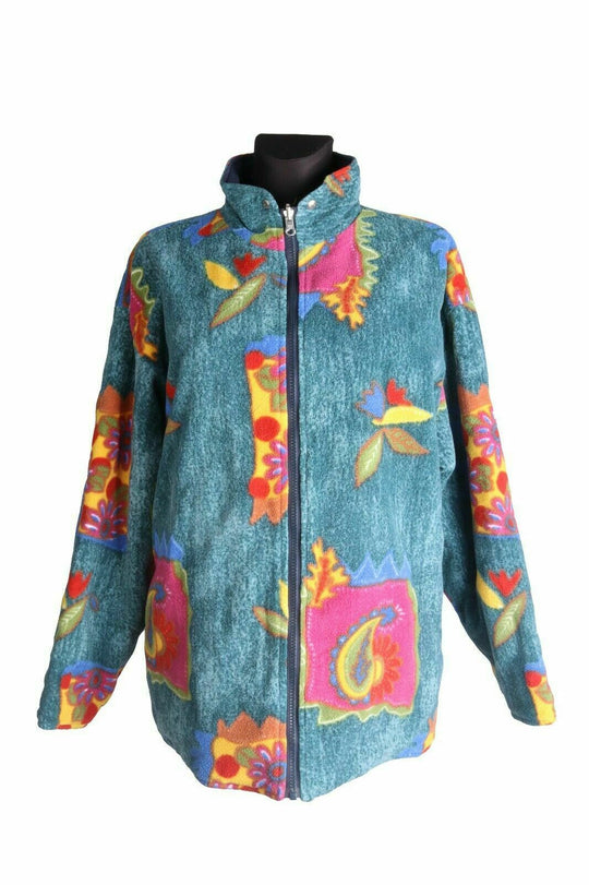 Women's FILA MAGIC LINE Vintage Double-Sided Multicolor Fleece Jacket Size M