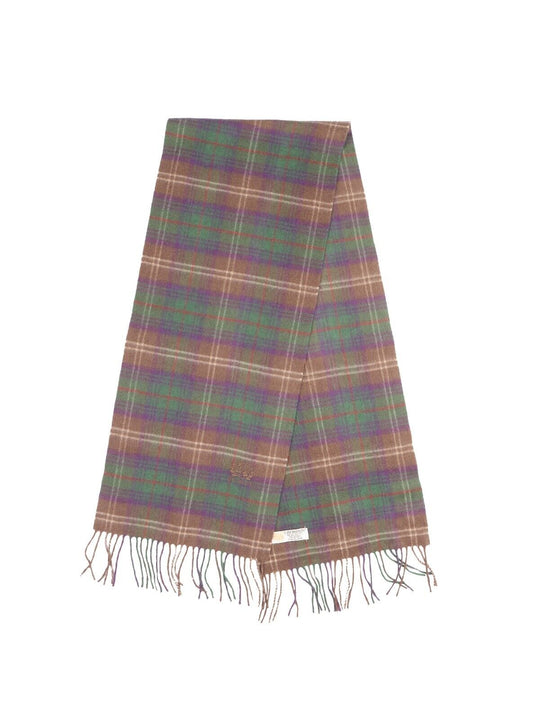 Vintage CROMBIE Scarf Purple Green Tartan Check Pure Cashmere Size 58" x 11.8"