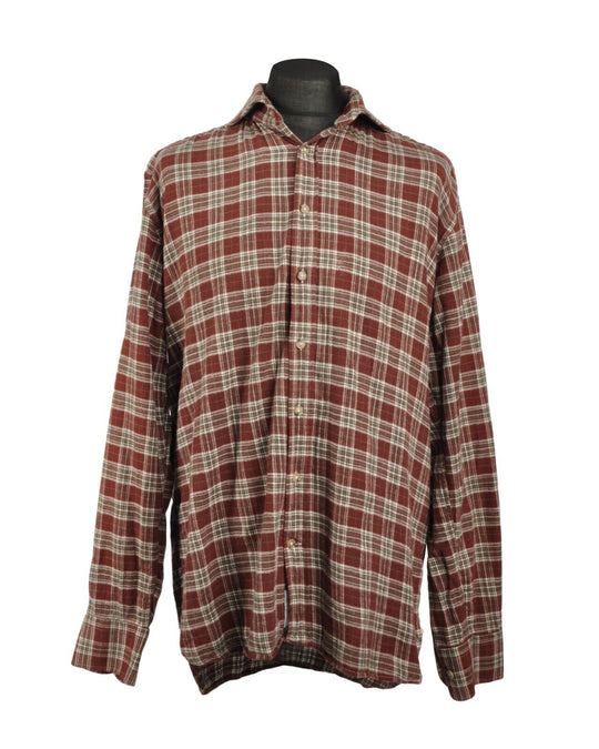 SUITSUPPLY Shirt  Red Check Cotton LS Size 43 / 17