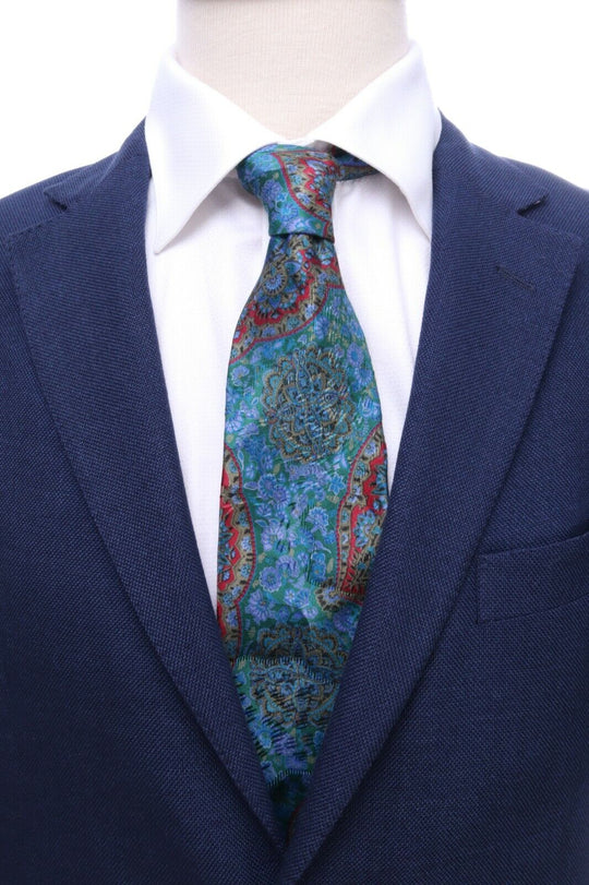 LANVIN PARIS Blue Floral 100% Silk Tie Necktie