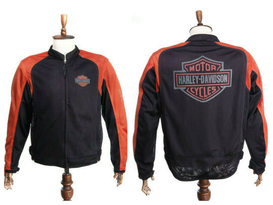 HARLEY DAVIDSON Lightweight Black Orange Motorcycle Mesh Jacket Size L
