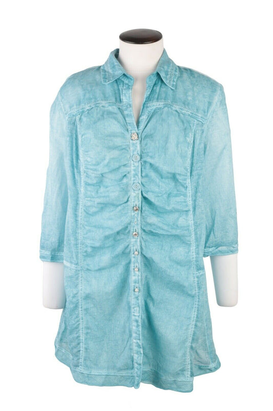 Women's BOTTEGA Elisa Cavaletti Blue Dyed Blouse Top Size XL