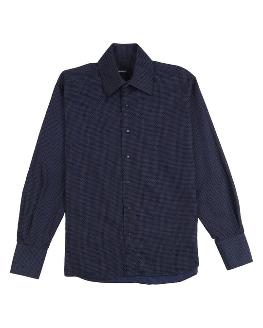 KARL LAGERFELD Shirt Black Blue Check Cotton Men's Button Up Size 43 / 112