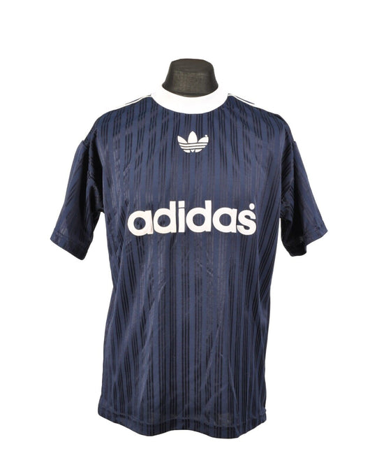 Vintage ADIDAS T-Shirt Navy Blue Black Striped Crew Neck Mens Tee Top Size M