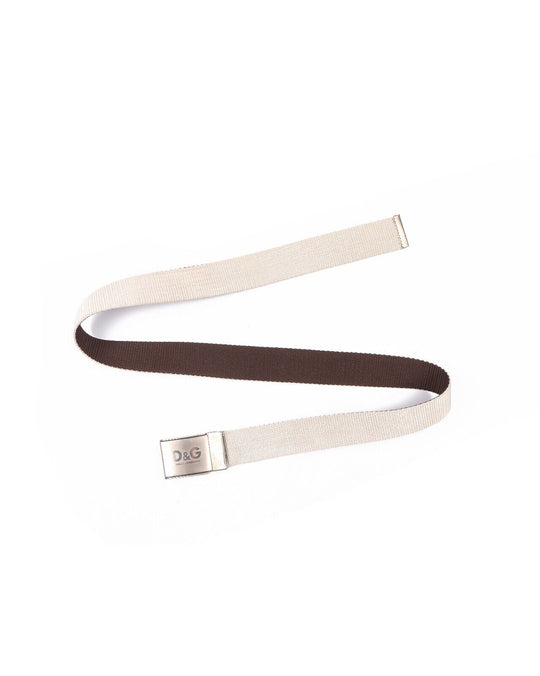 Vintage DOLCE & GABBANA Gray / Brown Reversible Textile Belt Metal Buckle