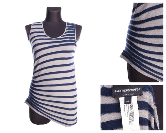 EMPORIO ARMANI Italy Grey Striped Cashmere Blend Asymmetrical Tank Top Size 42