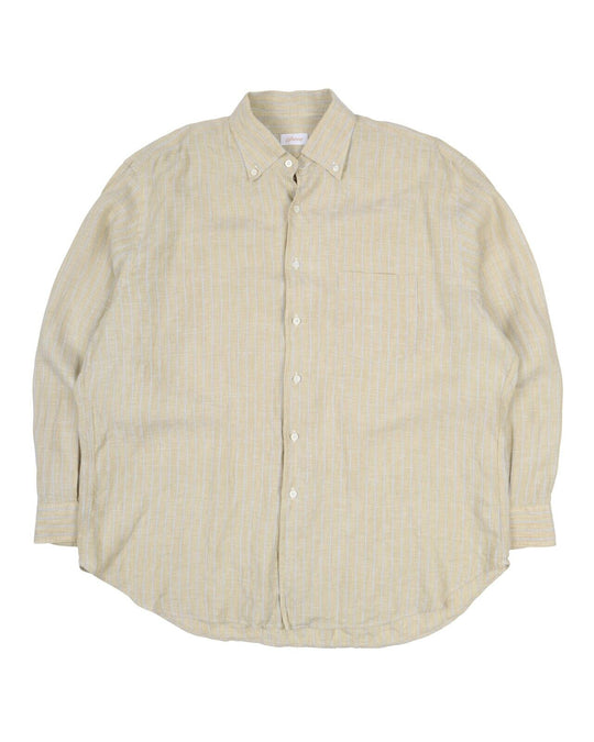 Men's BRIONI Beige Striped 100% Linen Summer Shirt Size XL