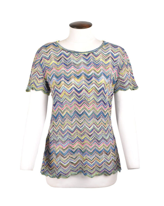MISSONI by EXAMPLE Blouse Multicolor Chevron Round Neck Womens Pullover Top S