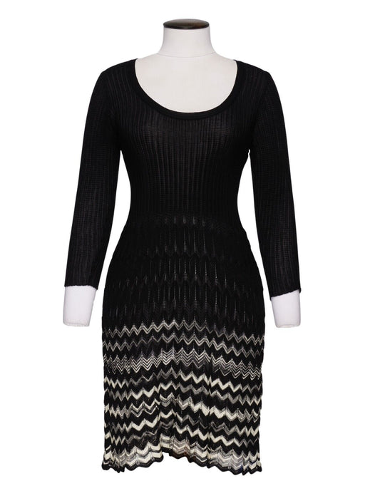 MISSONI Dress Black Zig Zag Womens Pullover Size 42 IT