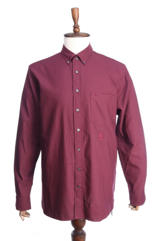 TOMMY HILFIGER Burgundy Cotton Classic Oxford Crest Shirt Size XL