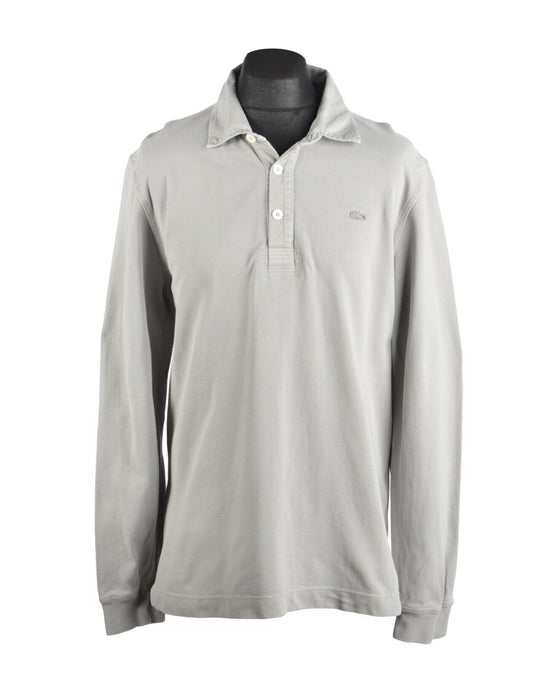 Men's LACOSTE Vintage Washed Gray Pique Cotton Long Sleeve Polo Shirt Size L