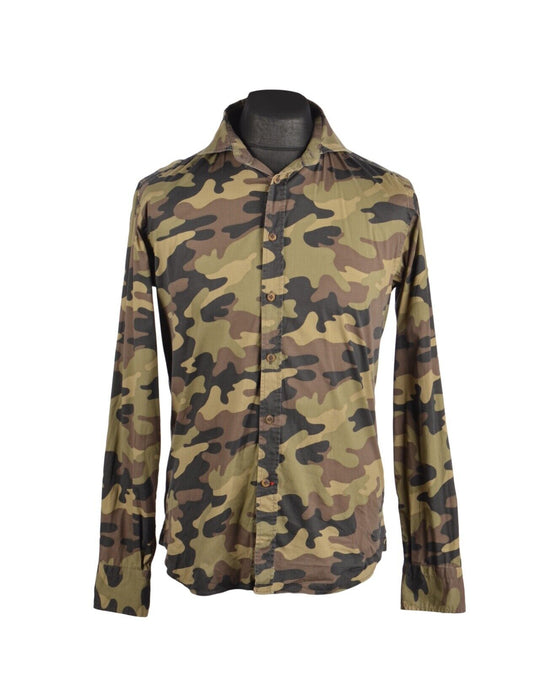 Men's CALLISTO CAMPORA Olive Green Camo Shirt Size 40 / 15.75