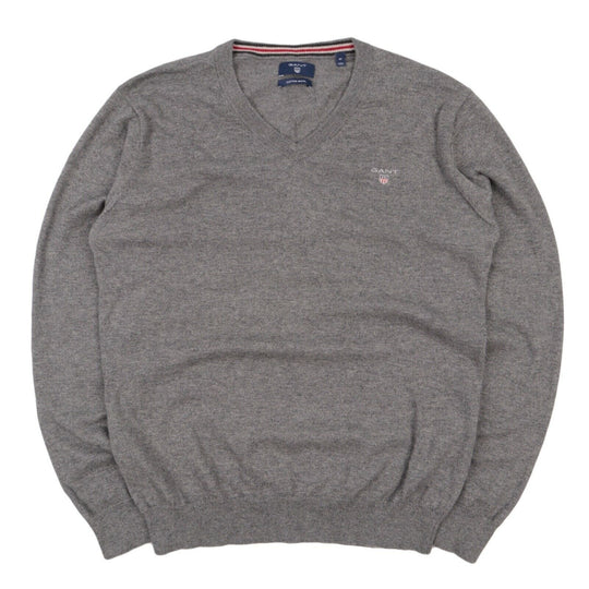 Men's GANT Grey Cotton Wool V Neck Jumper Size M
