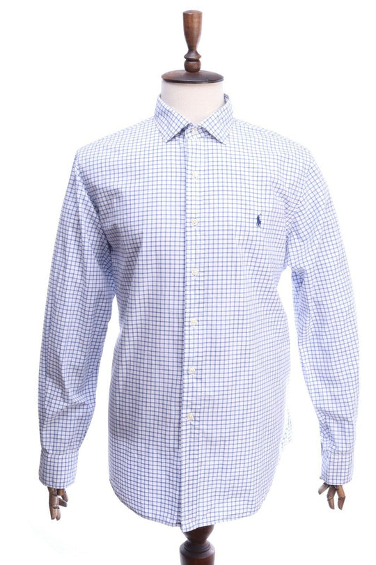 POLO RALPH LAUREN White Cotton Stretch Check LS Shirt Size XL